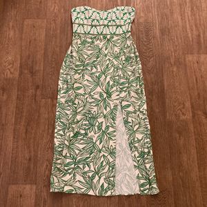 Zara Long Dress Size L Vacation Leaf Print 80% Viscose 20% Linen